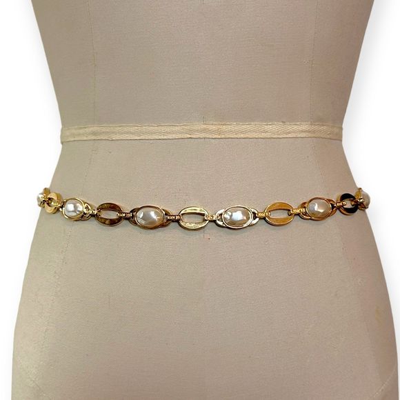 Vintage ST. JOHN Faux Pearl Inlay Gold Convertible Belt / Necklace main image 5